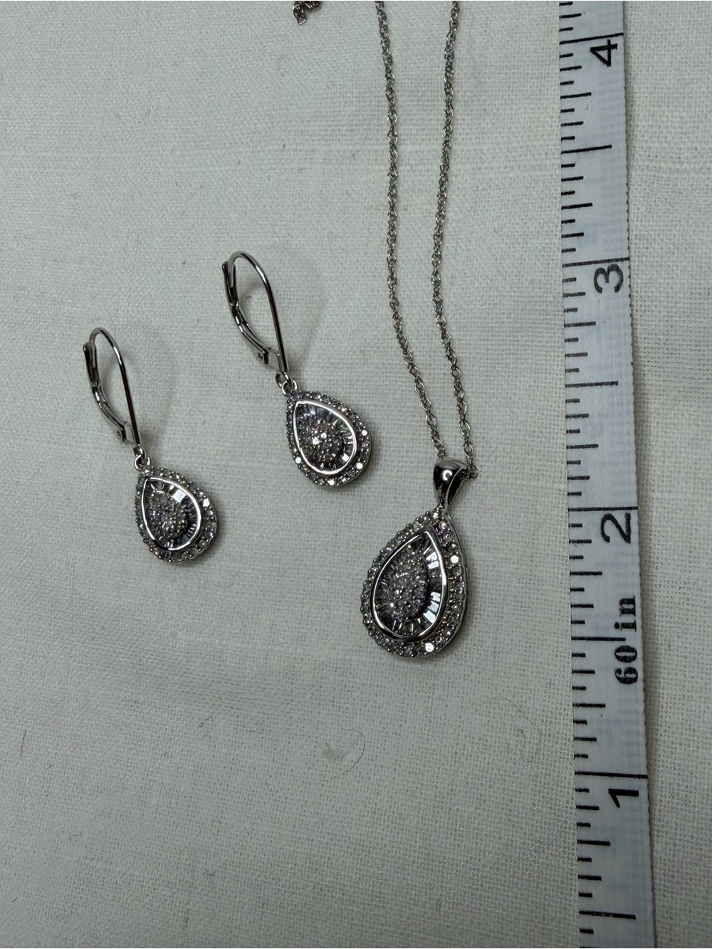 14K Teardrop CZ Pendant + Earrings - Picture 2 of 5